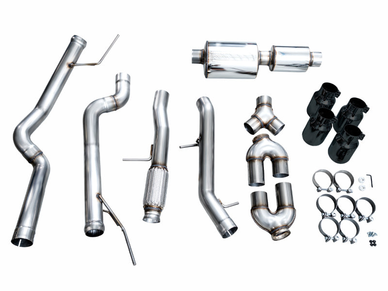 AWE Tuning 2021+ GMC Tahoe/Yukon 5.3L 0FG Split Rear Exit Catback Exhaust - Quad Diamond Blk Tips