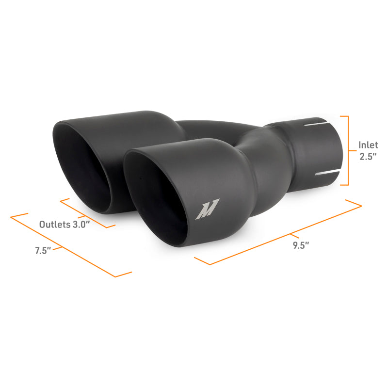 Mishimoto Dual Offset Tips 2.5in Inlet 3in Outlet Slash Cut - Black