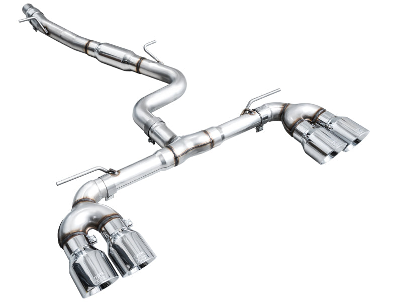 AWE Tuning MK8 Volkswagen Golf R 3in Track Edition Quad Exhaust - Chrome Silver Tips