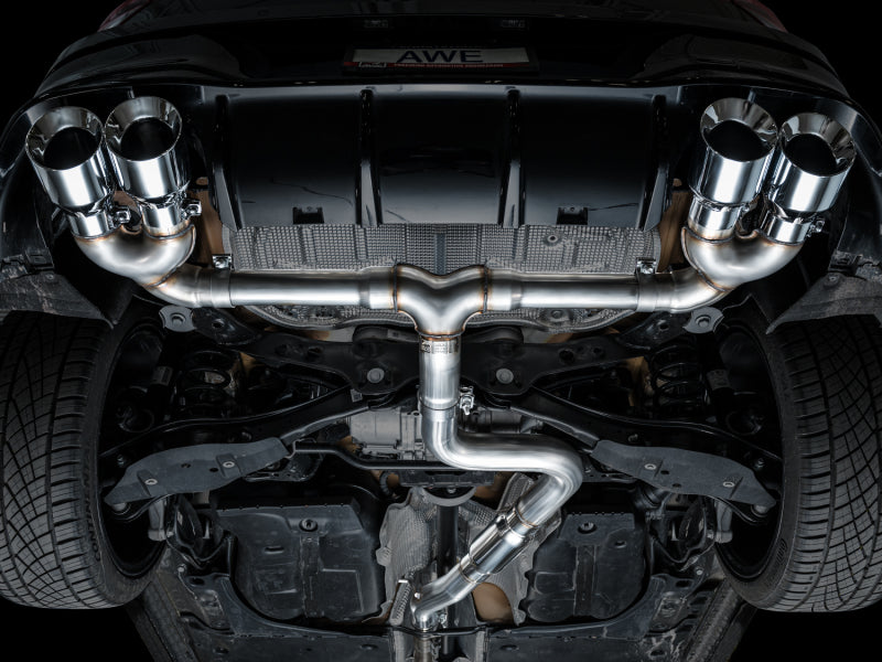 AWE Tuning MK8 Volkswagen Golf R 3in Track Edition Quad Exhaust - Chrome Silver Tips