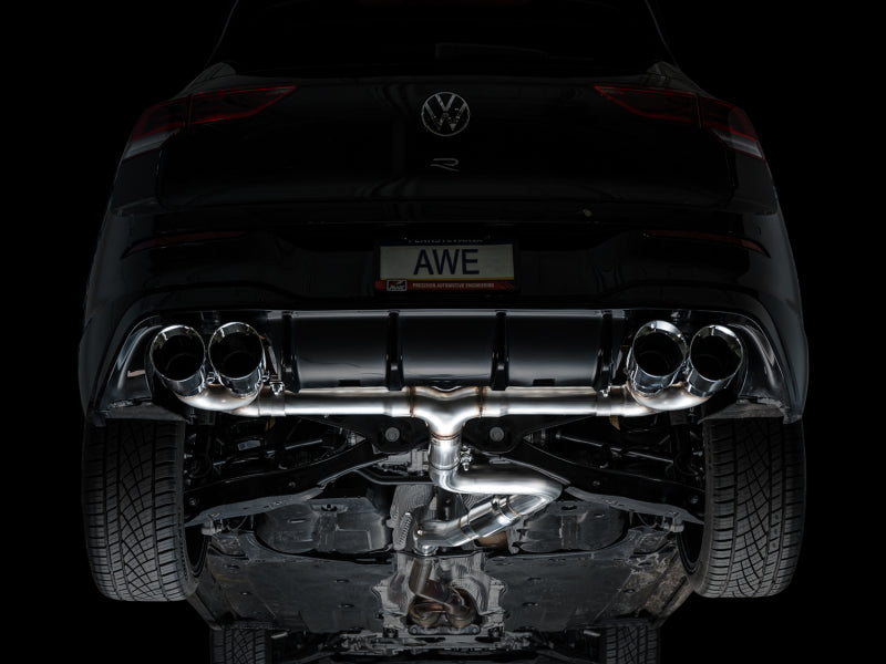 AWE Tuning MK8 Volkswagen Golf R 3in Track Edition Quad Exhaust - Chrome Silver Tips
