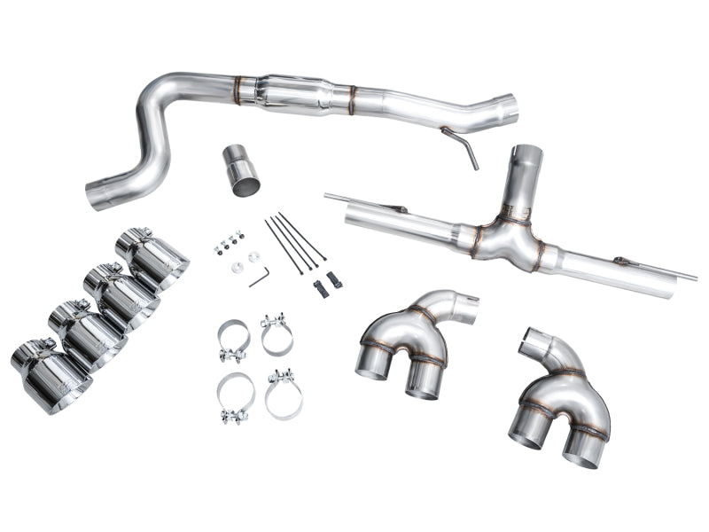 AWE Tuning MK8 Volkswagen Golf R 3in Track Edition Quad Exhaust - Chrome Silver Tips