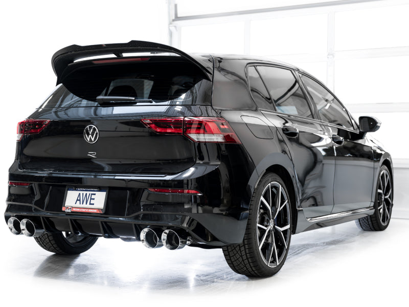 AWE Tuning MK8 Volkswagen Golf R 3in Track Edition Quad Exhaust - Chrome Silver Tips
