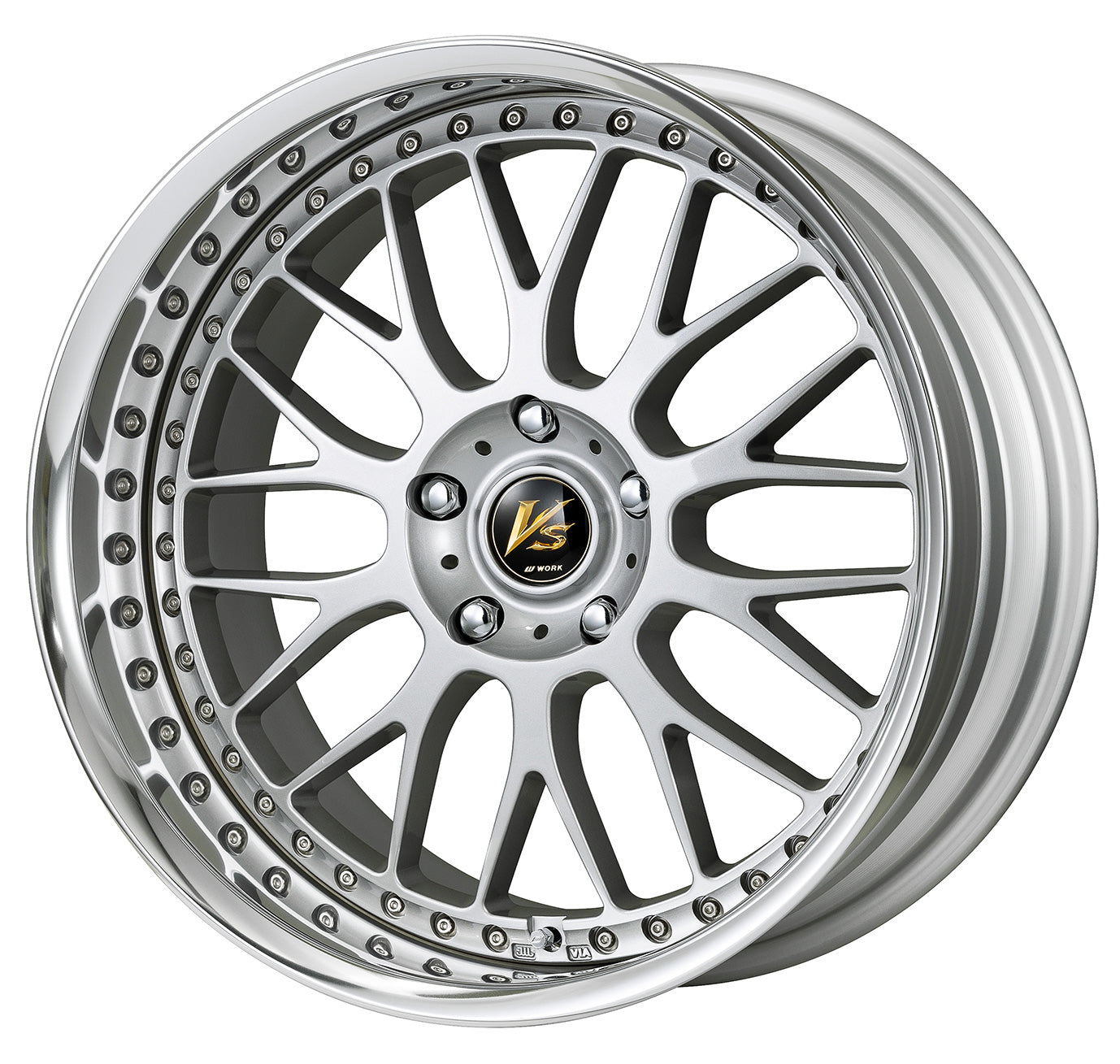 WORK WHEELS VSXX 18x9.5 5-100 -6ET (LIGHT GRAY SILVER FACE / POLISH LIP / SILVER RIVETS)