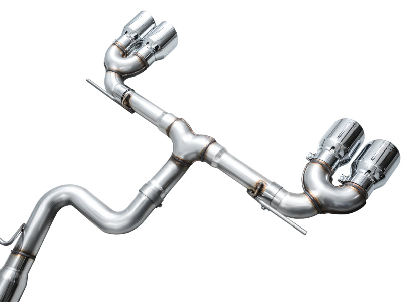 AWE Tuning MK8 Volkswagen Golf R 3in Track Edition Quad Exhaust - Chrome Silver Tips