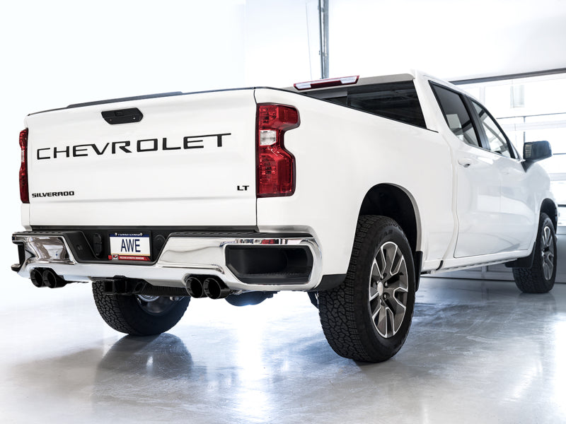 AWE Tuning 4th Gen GM 1500 5.3L 0FG Cat-Back Split Rear Exit (w/ Bumper Cutouts) - Quad Diamond Tips