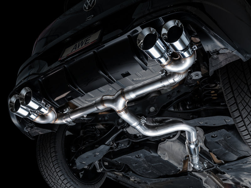 AWE Tuning MK8 Volkswagen Golf R 3in Track Edition Quad Exhaust - Chrome Silver Tips