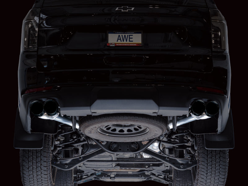 AWE Tuning 2021+ GMC Tahoe/Yukon 5.3L 0FG Split Rear Exit Catback Exhaust - Quad Diamond Blk Tips