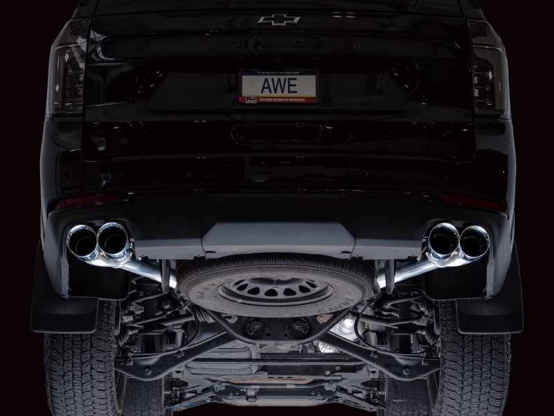 AWE Tuning 2021+ GMC Tahoe/Yukon 5.3L 0FG Split Rear Exit Catback Exhaust - Quad Chrome Silver Tips